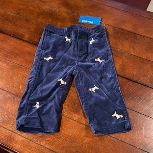 NWT Macys Greendog Navy Blue Velvet Velour Pants Embroidered Dogs 18 months